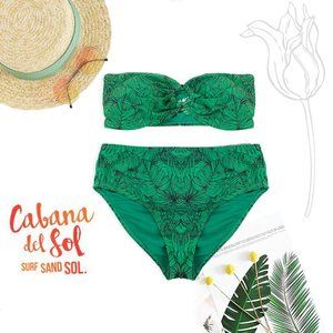 Cabana Del Sol GreenLeaf Print Green 2 Pc Halter Swim NWOT